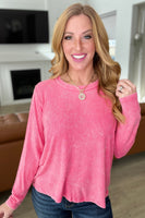 Mineral Wash Ribbed Scoop Neck Top in Fuchsia